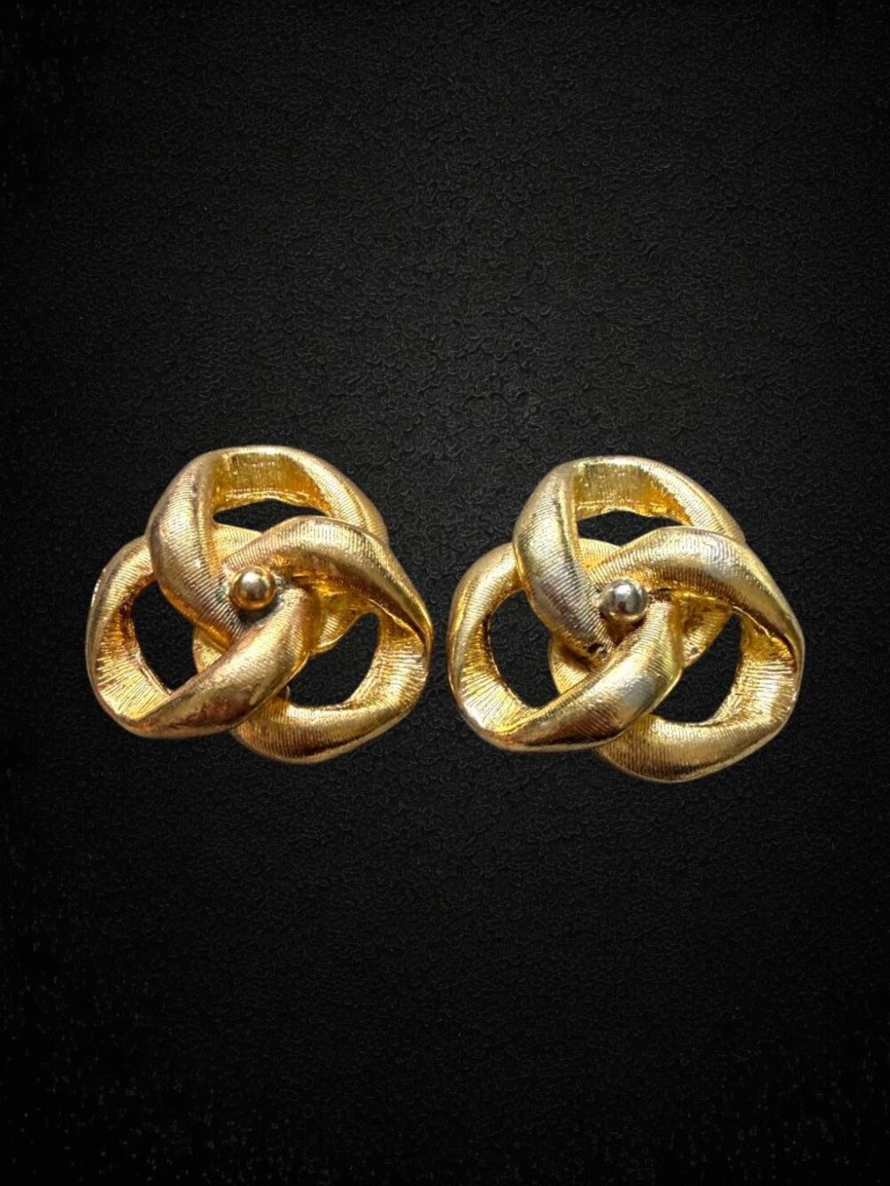 Vintage Gold Knot Clip Earrings Textured Love Knot Statement 80s